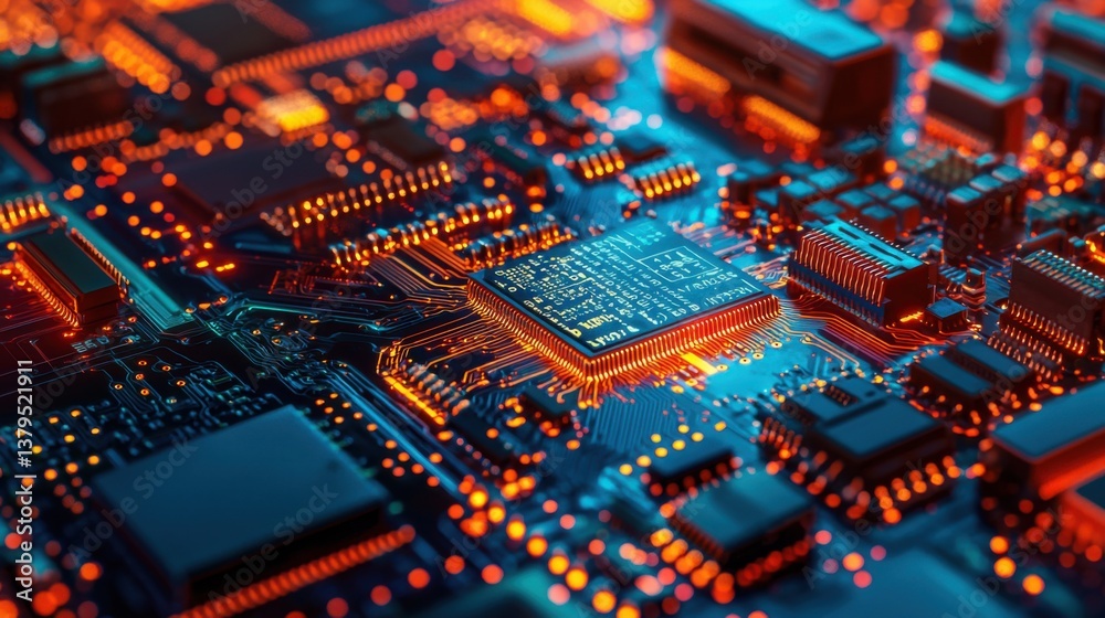 Obraz premium Abstract circuit board with red light creating a tech flow in gradient style representing modern technology