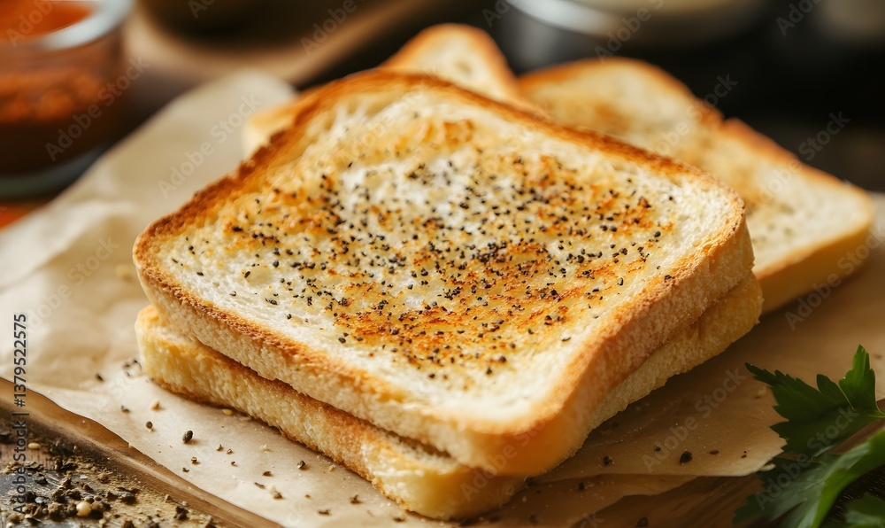 Toasted bread slices, seasoned with pepper, Generative AI Toasted bread slices, seasoned with pepper, Generative AI
