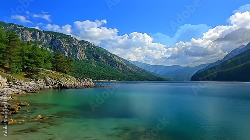 Serene Mountain Lake Landscape with Lush Greenery