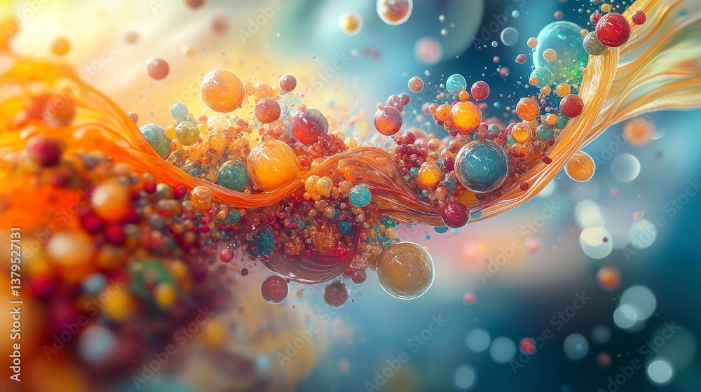 Vibrant abstract swirling colors and spheres in dynamic motion