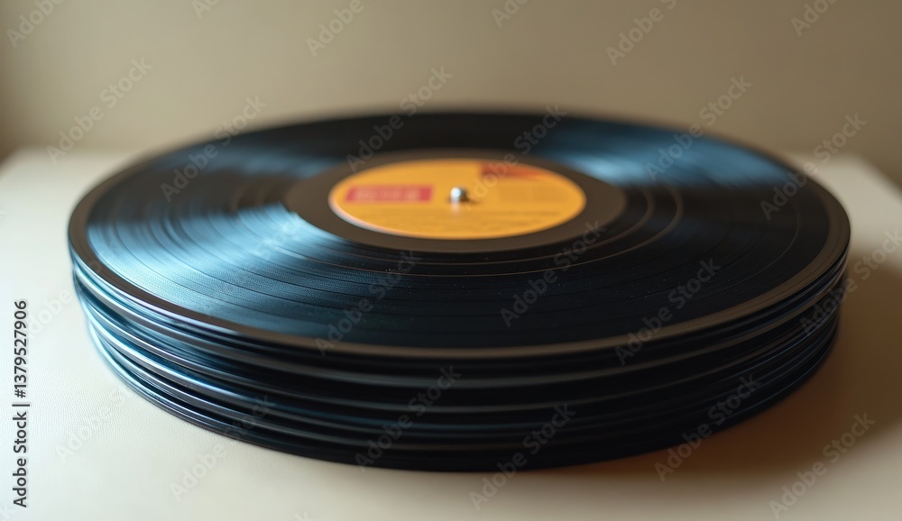Stacked Vinyl Records Close Up Stacked Vinyl Records Close Up