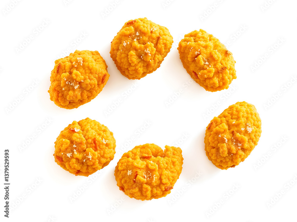 Golden crispy fried chicken bites on white background, ideal for fast food and restaurant promotions. Generative AI Golden crispy fried chicken bites on white background, ideal for fast food and restaurant promotions. Generative AI