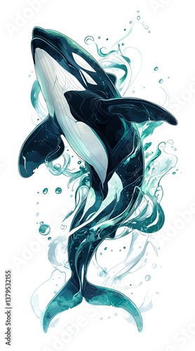 A whale illustration on white background 