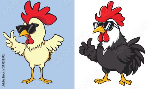 Hip Hop Chicken Vector Set, Rooster mascot logo design vector with modern illustration concept style for badge emblem and t shirt printing Smart rooster illustration mascot pack