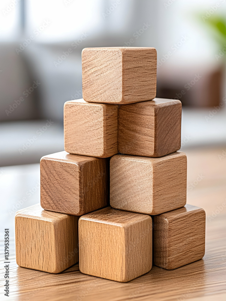 Wooden blocks stacked in a pyramid shape on a table (1) Wooden blocks stacked in a pyramid shape on a table (1)