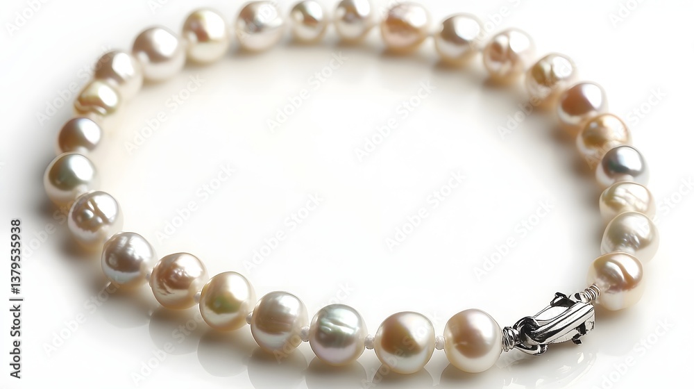 A strand of lustrous cultured pearls arranged in an elegant necklace design secured with a delicate silver clasp A strand of lustrous cultured pearls arranged in an elegant necklace design secured with a delicate silver clasp