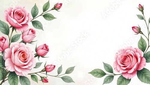 Delicate watercolor roses & leaves, blush pink & green hues, delicate, plant, summer