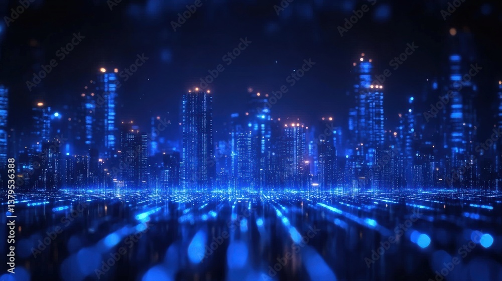 Fototapeta premium Futuristic Digital Cityscape at Night