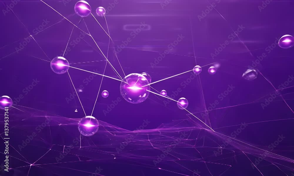 Abstract network of glowing purple spheres connected by lines Abstract network of glowing purple spheres connected by lines