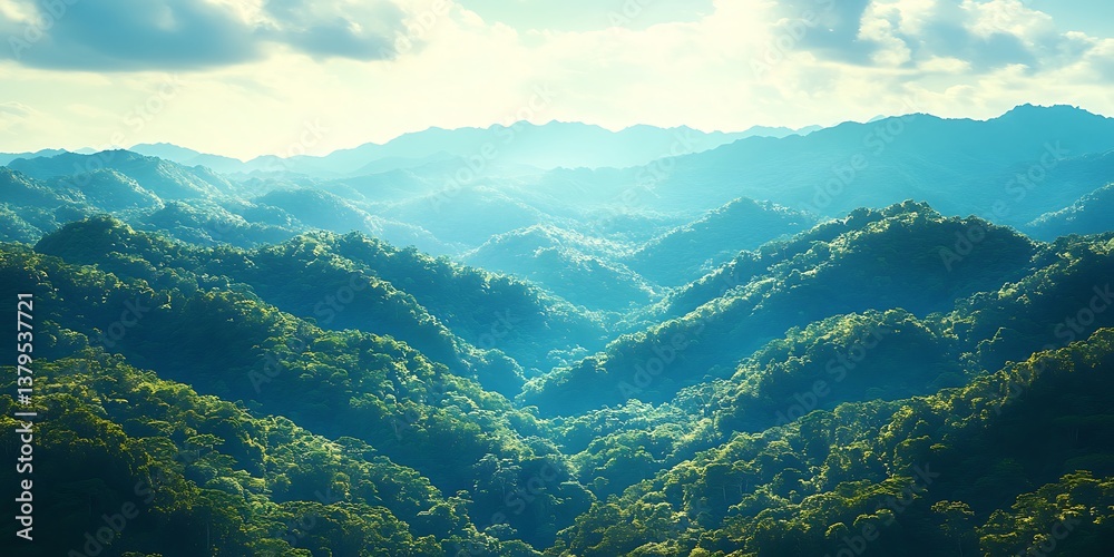 Naklejka premium Sunlit Green Mountain Range.