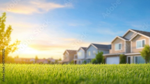 Wallpaper Mural Serene Residential Landscape with Lush Green Grass at Sunset Torontodigital.ca