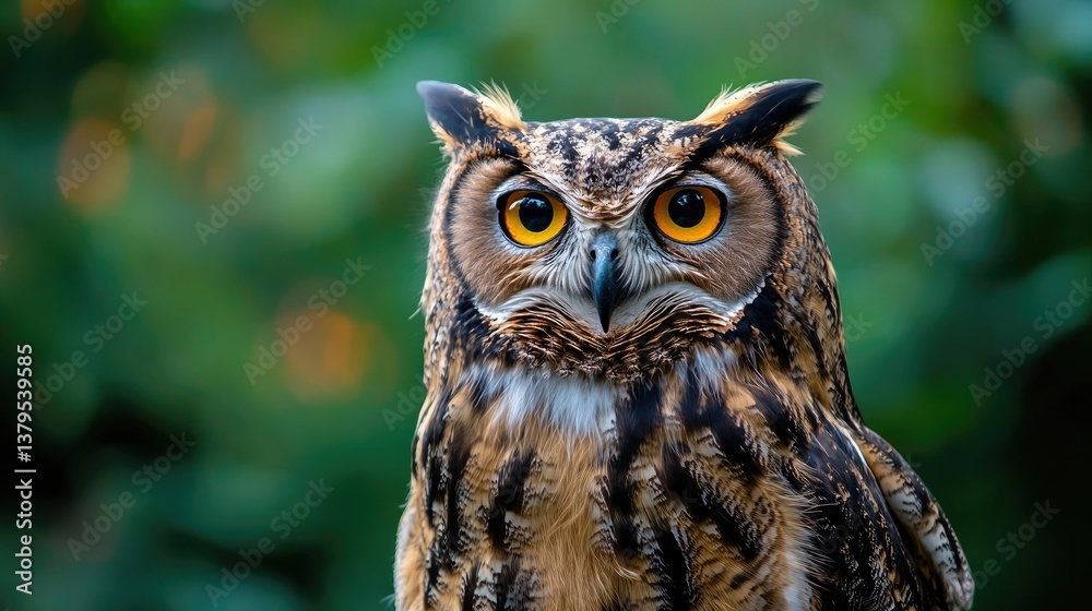 Owl Portrait with Intense Gaze and Beautiful Feather Details in Nature Owl Portrait with Intense Gaze and Beautiful Feather Details in Nature