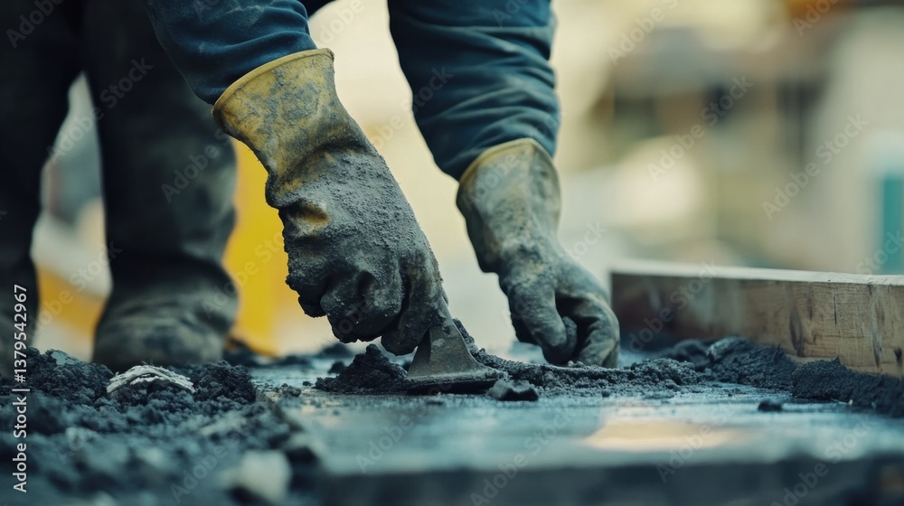 A construction worker cleaning up after a building project. Featuring attention to detail and care