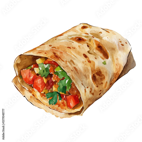 A watercolor vector illustration of Roti John, isolated on a white background.

