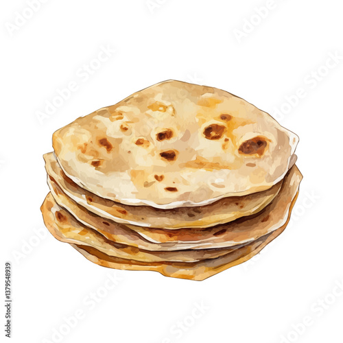 A watercolor vector illustration of Roti John, isolated on a white background.

