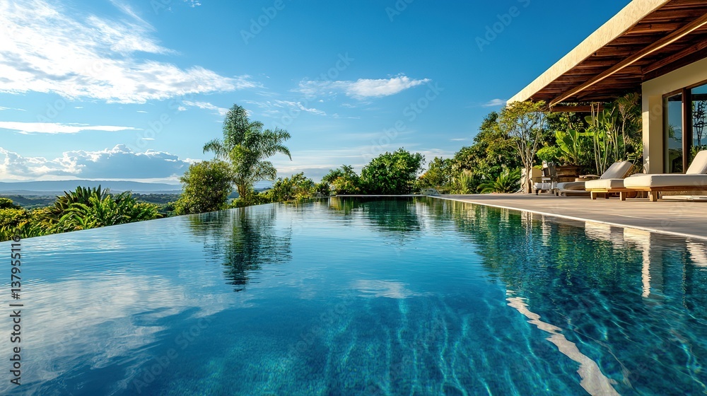 Obraz premium A crystal-clear swimming pool reflecting the summer sky.