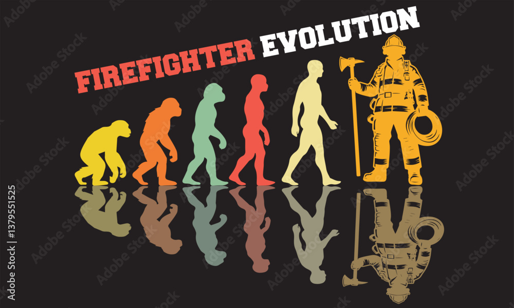 Obraz premium Firefighter Evolution T-shirt Design, Firefighter Evolution Design, evolution of man illustration