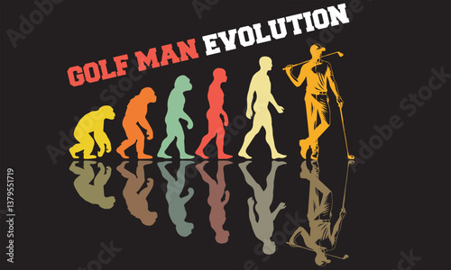 golf man Evolution T-shirt Design, golf man Evolution Design, evolution of man illustration