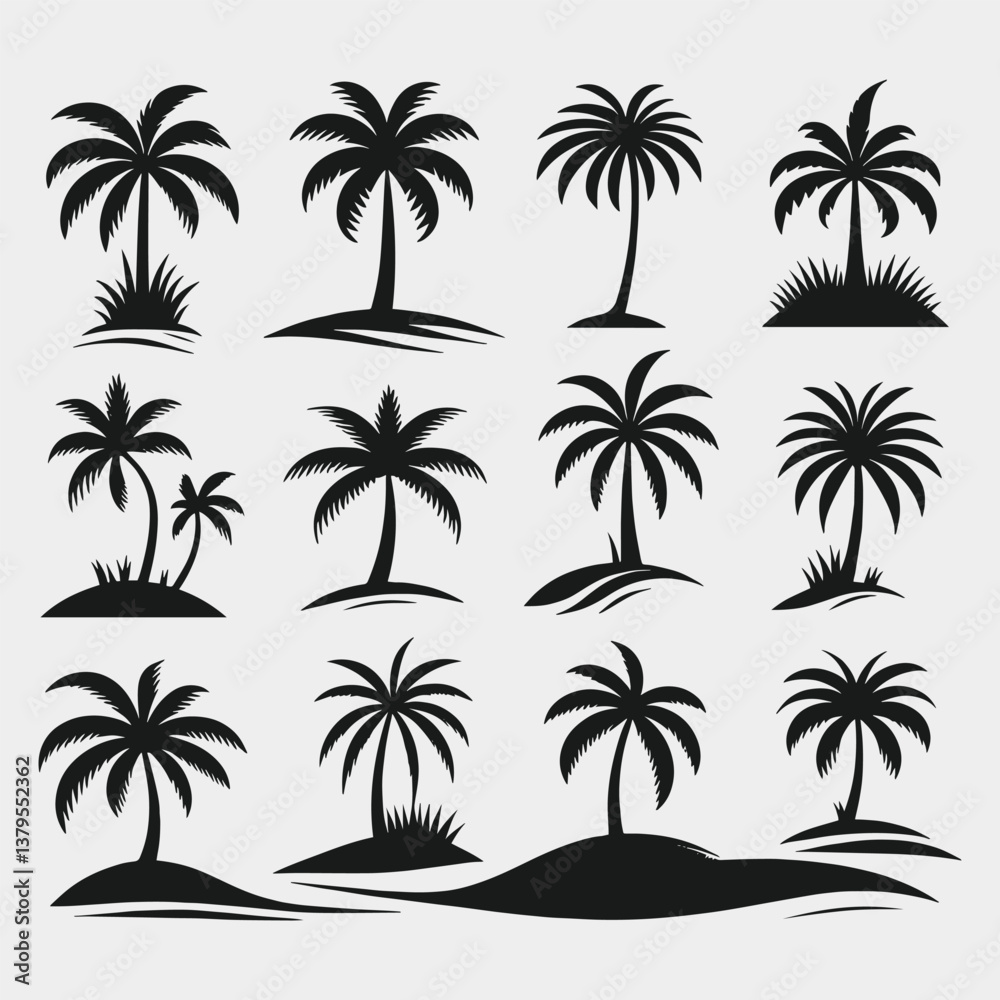 Fototapeta premium Collection of palm tree silhouettes for tropical designs