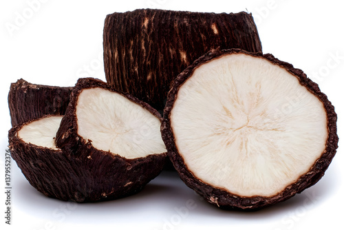 Slicing & Examining Fresh Cassava Roots photo