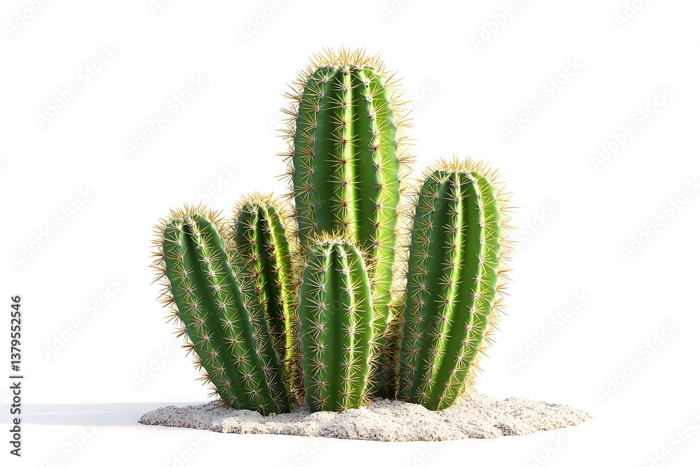 Desert Cactus Garden with Rocks on White