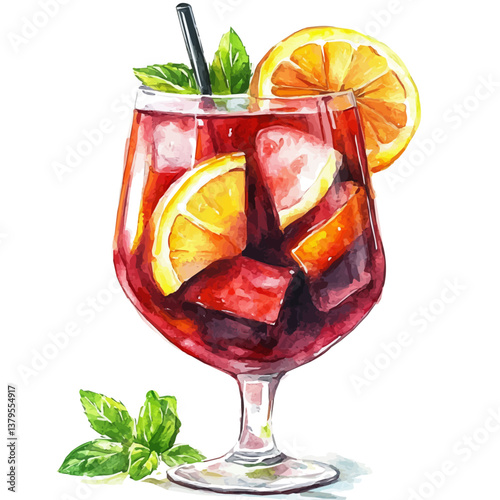 A watercolor vector illustration of Sangria, isolated on a white background.

