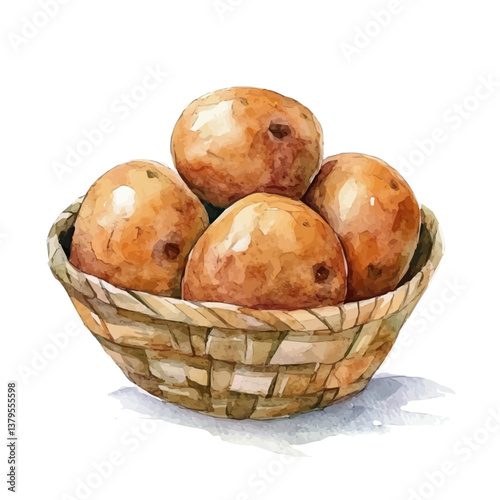 A watercolor vector illustration of Sapodilla basket, isolated on a white background.

