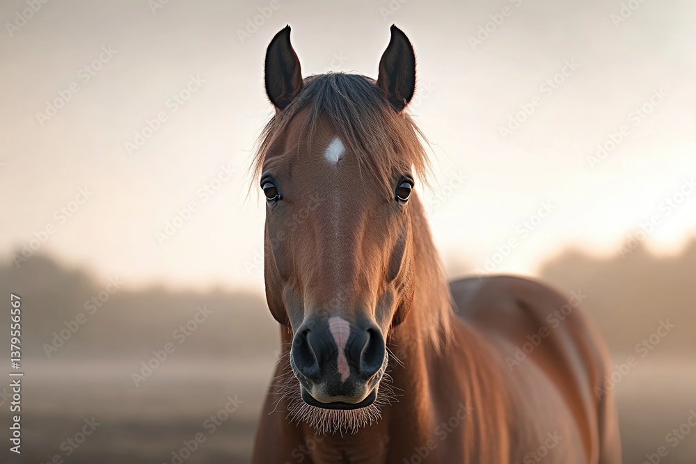 Obraz premium majestic horse standing still its expressive eyes staring into lens with blurred background