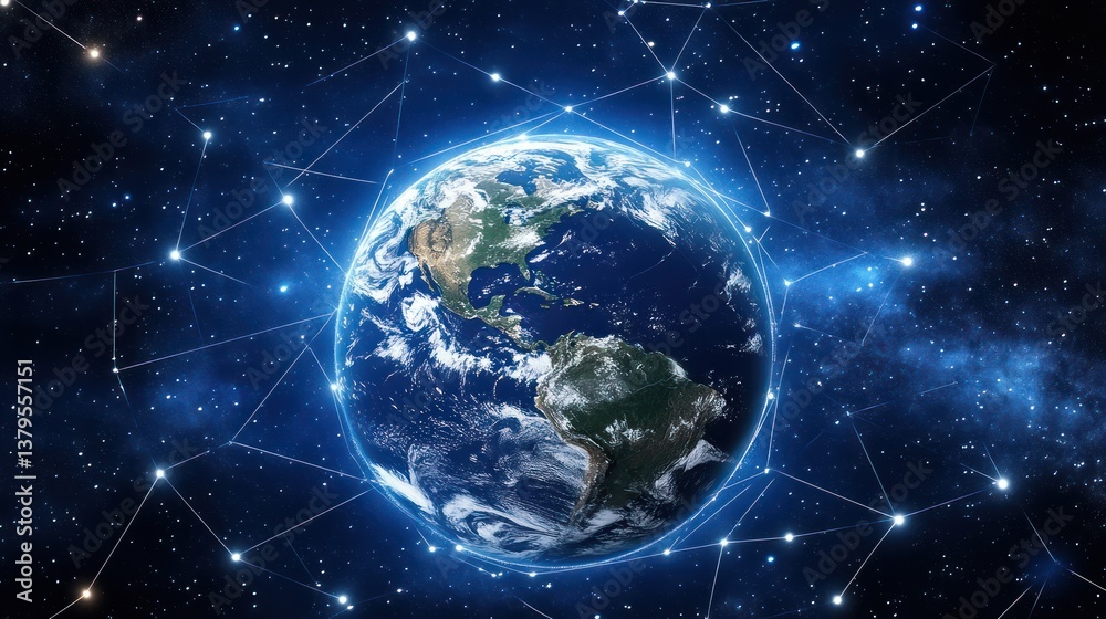 Global Network Earth, Space, Connections, Constellations, Futuristic, Technology, Communication, Background, Science, Illustration Global Network Earth, Space, Connections, Constellations, Futuristic, Technology, Communication, Background, Science, Illustration