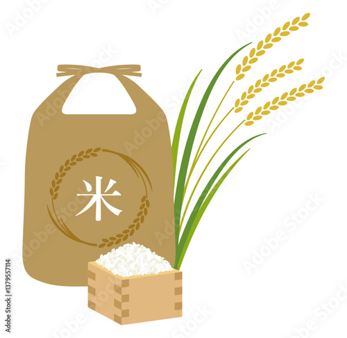 稲とお米のご飯イラスト米袋