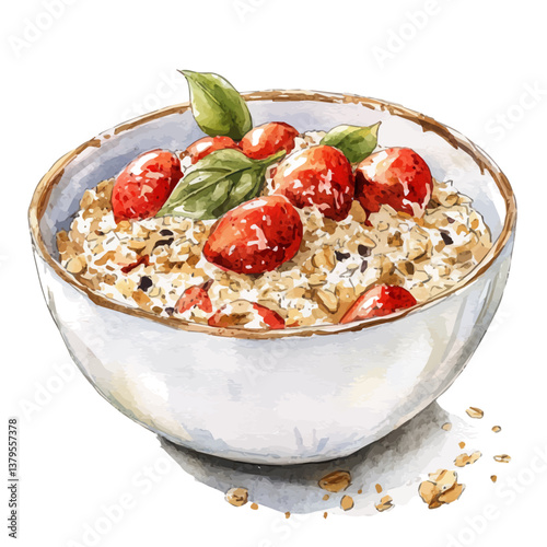 A watercolor vector illustration of Savory Oatmeal, isolated on a white background.

