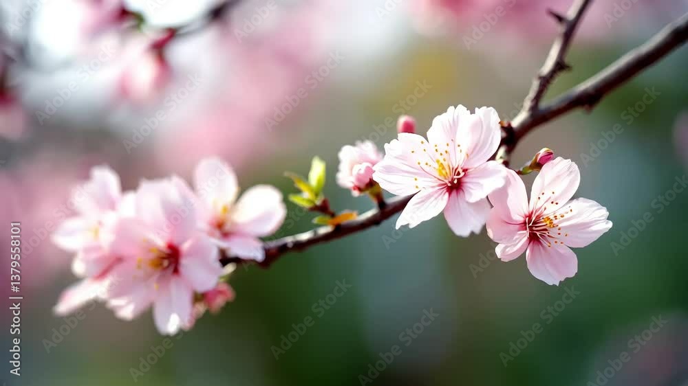 A closeup of pink cherry blossoms blooming on a tree in spring A closeup of pink cherry blossoms blooming on a tree in spring