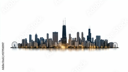 Iconic Skyline of Chicago with Modern Architecture and Ferris Wheel