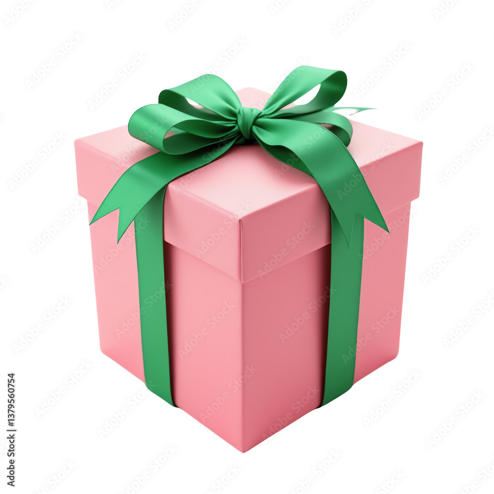 Obraz premium Gift box with green ribbon, white isolate background