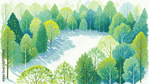 Morning mist melody forest isolated watercolor vector illustration svg