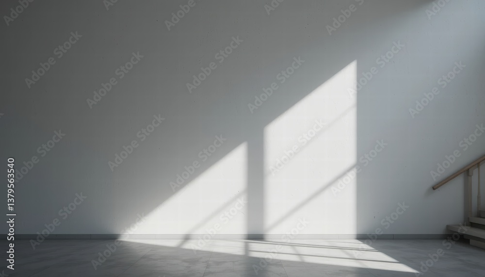 Spacious white room featuring a stylish staircase that enhances the contemporary interior design Spacious white room featuring a stylish staircase that enhances the contemporary interior design