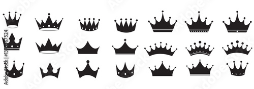 Big collection quality crowns. Crown icon set. Collection of crown silhouette. Vector Illustration