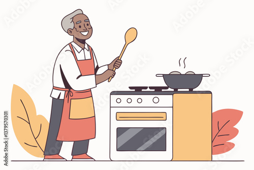 cartoon chef with pan