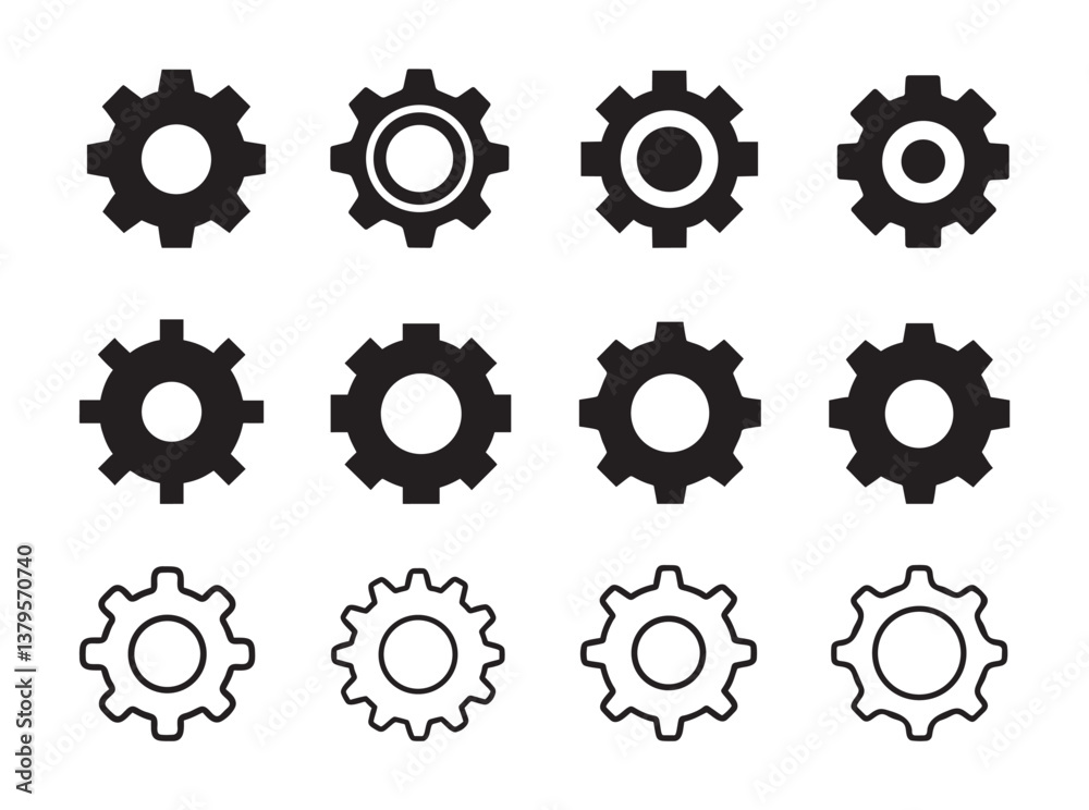 Gear icon set. Cogwheel sign and symbol. Functions symbol. Settings icon vector Illustration Gear icon set. Cogwheel sign and symbol. Functions symbol. Settings icon vector Illustration
