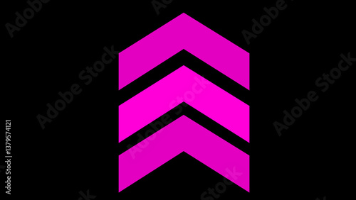 Swipe upward purple directional arrow pointing to the right isolated on a black background. Motion arrow and high resolution