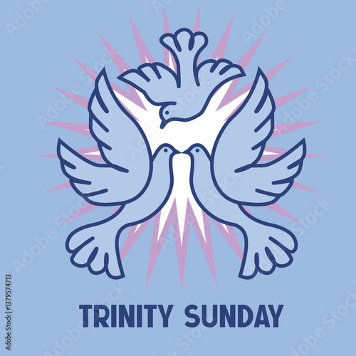 Trinity Sunday Celebration with Three Holy Doves - Religious Symbol of Faith and Unity