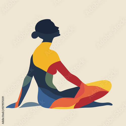Abstract Colorful Silhouette of a Woman Sitting in Relaxed Pose
