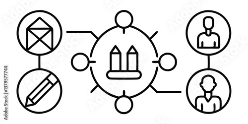 Collaboration Icons with Line Editing – Customizable & Scalable Vector Set