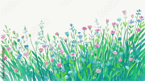 Colorful flowers meadow isolated watercolor vector illustration svg