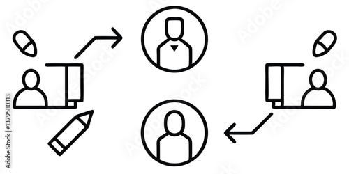Collaboration Icons with Line Editing – Customizable & Scalable Vector Set
