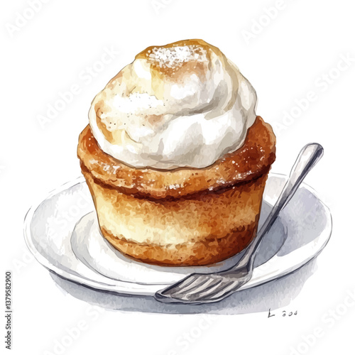 A watercolor vector illustration of Soufflé, isolated on a white background.

