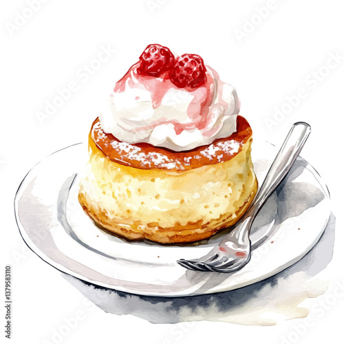 A watercolor vector illustration of Soufflé, isolated on a white background.

