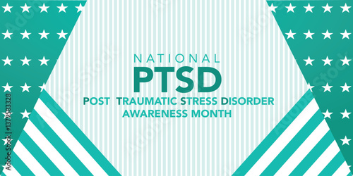 PTSD Awareness Month in June. Post Traumatic Stress Disorder. Celebrated annual in United States. Medical health care and awareness design. Poster, card, banner and background. Vector illustration