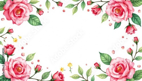 Delicate watercolor roses & leaves, repeating seamlessly, soft, blossom
