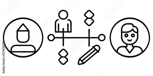 Collaboration Icons with Line Editing – Customizable & Scalable Vector Set